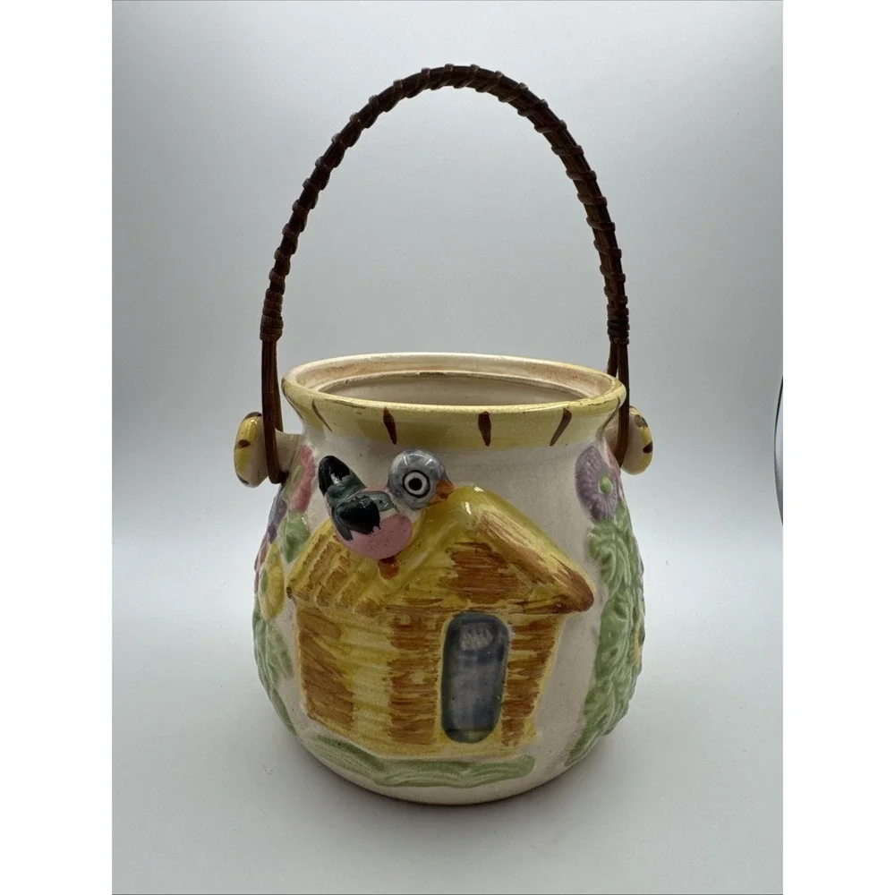 VERY RARE Lefton Puppy & Birdy 3D Cookie Biscuit Jar‎ Missing Lid